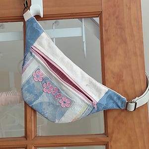 Blue and pink sling bag, fanny pack, hip bag, hip pack, waist purse, belt bag, boho, women, patchwork