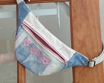 Blue Patchwork Sling Bag, Boho Hip Pack, Women's Fanny Pack