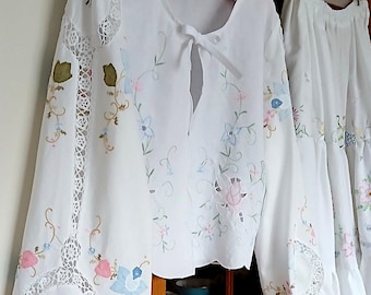 M-L vintage linen blouse and skirt, two piece dress, upcycled linen outfit with pockets