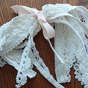 Vintage lace trim bundle/grab bag for slow stitching, junk journal, embellishment, scrap books, sewing, crafts, 12 pcs up to 12 inches long