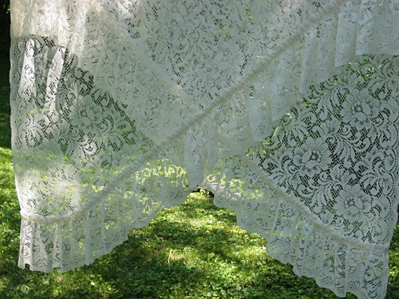 Pair Of Off White Floral Lace Swag Curtains 82 Inches Wide Etsy