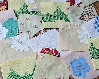 Paquete de 20 retazos de bordado vintage para bolsitas aromáticas, bordado lento, álbum de recortes, 7,6 cm, bolsa sorpresa de bordado, tela multicolor