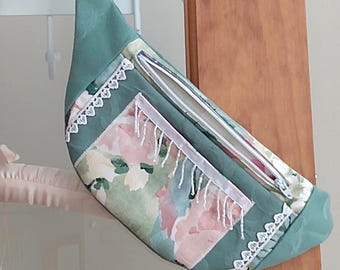 Green Sling Bag, Patchwork Fanny Pack, Boho Hip Purse