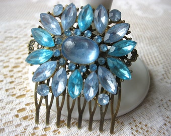 Brilliant turquoise rhinestone brooch hair comb for bride, bridesmaid, mother of bride, grooms mother, prom