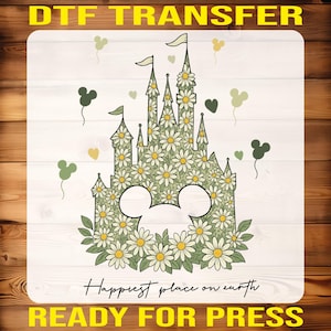 Floral Disney Castle Ready For Press, Disneyland Happiest Place on Earth Dtf, Disney Heat Press, Mickey Mouse Inspired Kids Iron On Transfer