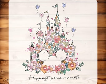 Floral Disney Castle DTF Transfer, Mickey Mouse Iron On Decal
