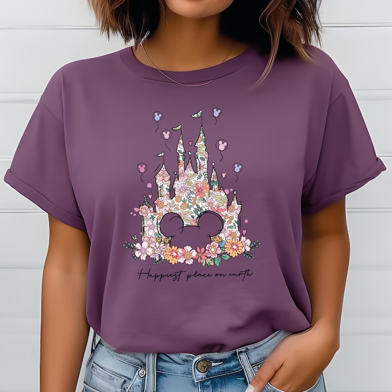 Floral Disney Castle DTF Transfer, Mickey Mouse Iron On Decal image 5