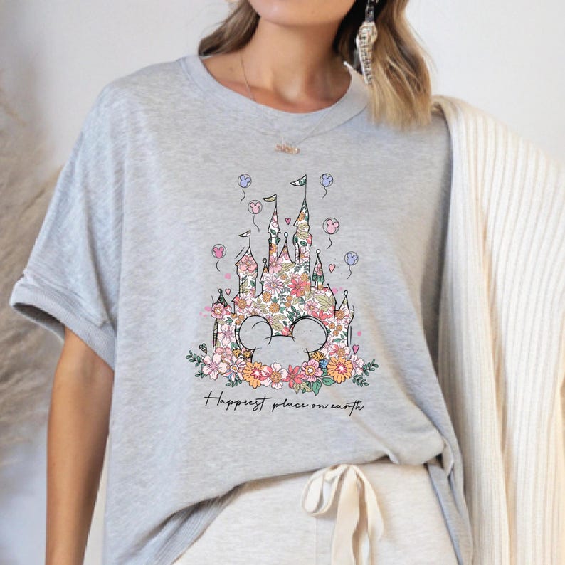 Floral Disney Castle DTF Transfer, Mickey Mouse Iron On Decal image 4