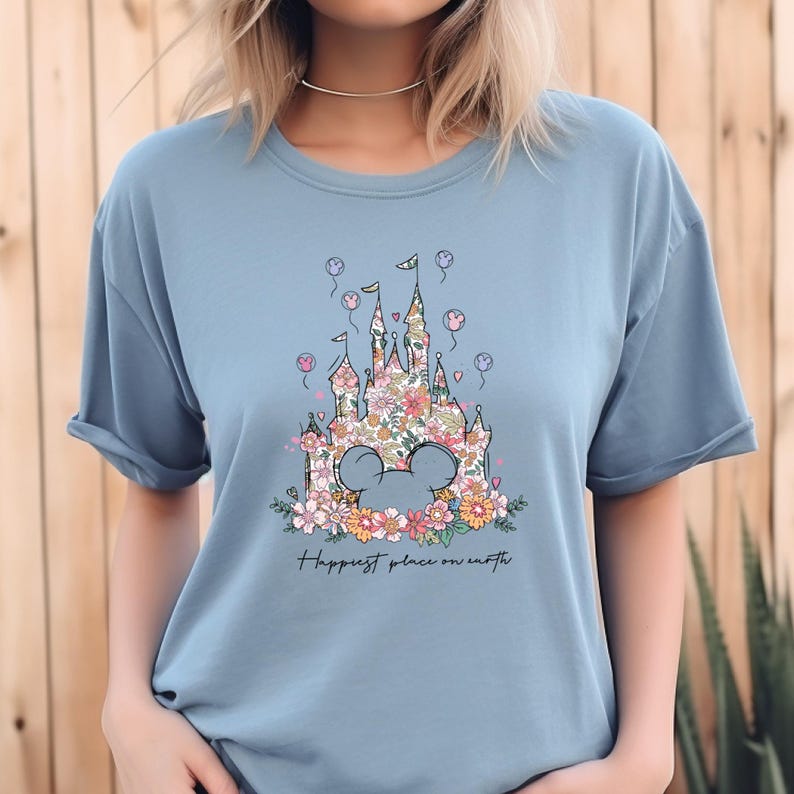 Floral Disney Castle DTF Transfer, Mickey Mouse Iron On Decal image 3