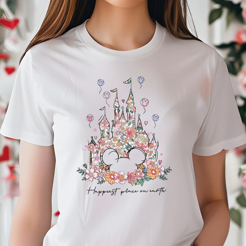 Floral Disney Castle DTF Transfer, Mickey Mouse Iron On Decal image 2