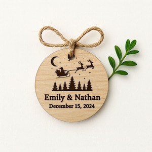 Personalized Christmas Wedding Favor: Rustic Wood Ornament, Magnet or Coaster