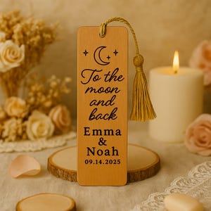 Engraved Wedding Favors, Custom Wooden Bookmarks with Tassel, Wedding Keepsakes for Guests, Bulk Engagement Party Gifts