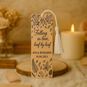 100 PCS Personalized Wooden Bookmarks with Tassel, Wedding Favors for Guests in Bulk, Engraved Rustic Bookmarks, Engagement Party Gifts