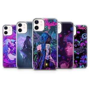 Custodia per telefono Arcane Vi Jinx per iPhone 16E, Pro, 15, 14, 13, 12, Samsung S25, S23FE, A56, A16, Pixel 9Pro, 9a, 8A