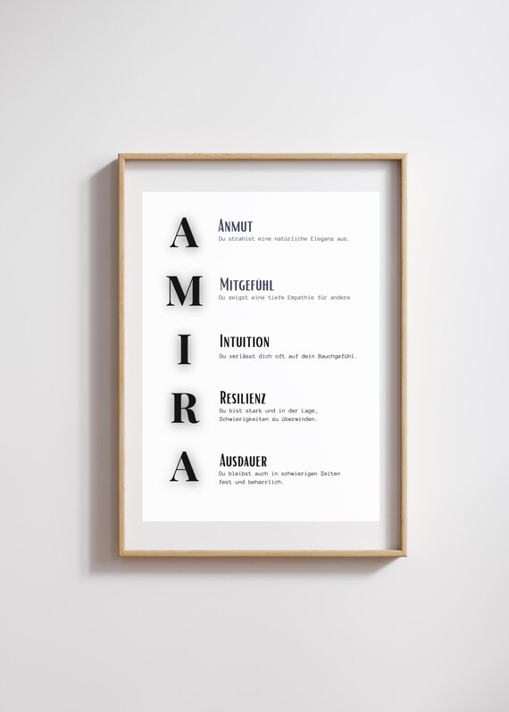 Amira Name Poster – Personalized Letter Meaning Print – Digital Gift Baby Birth Baptism Girl Nursery Decoration