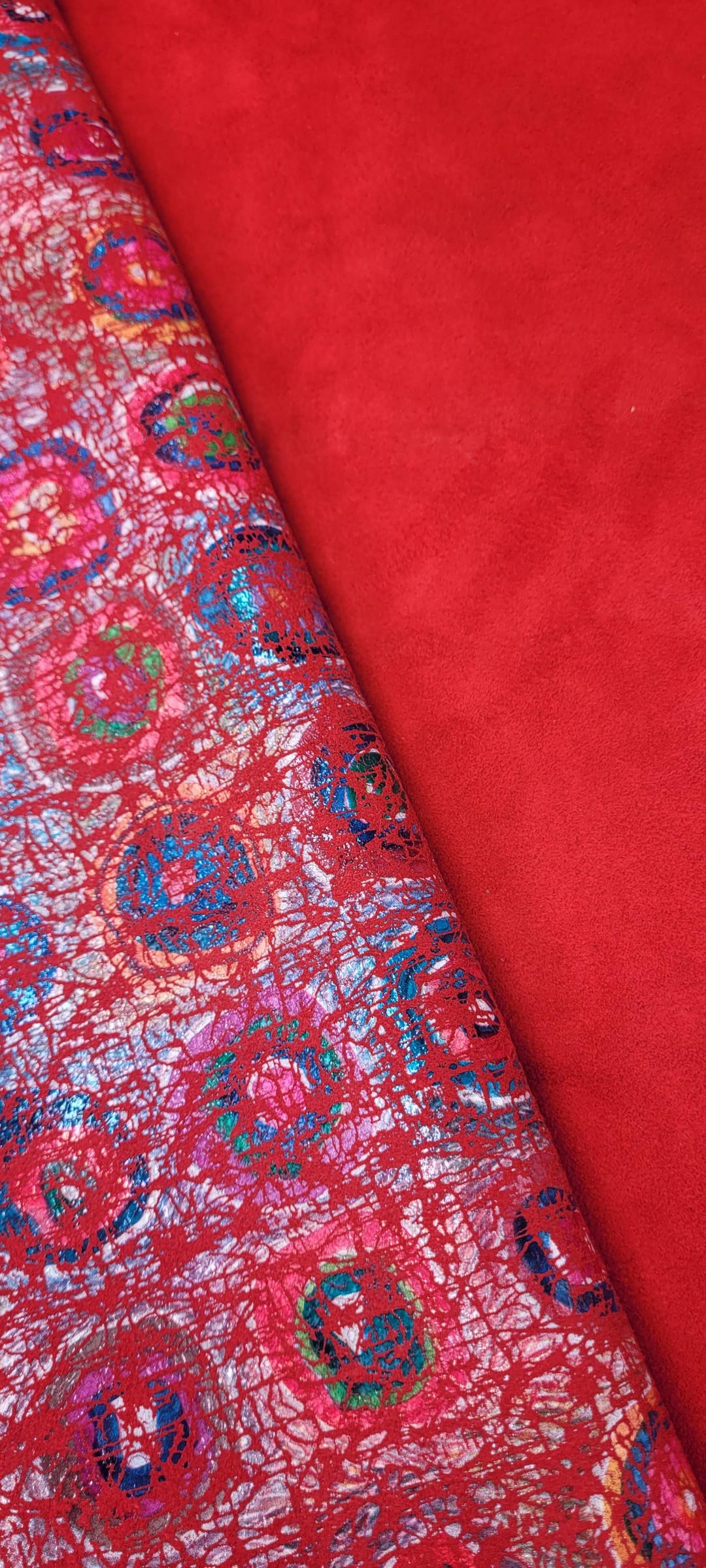 Red Suede Pattern Genuine Goat Leather Hide With Unique Artistic Print - Red Suede With ...