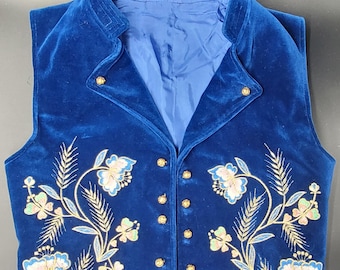 Vintage Spaans traditioneel fluwelen vest - Geborduurd vest voor jongens - Katoenen fluwelen gilet in folkloristische stijl - Maat tiener/junior - In perfecte staat