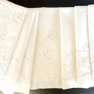 Vintage Spanish Bedding Set 1960s | Manola Dorada | Embroidered 100% Premium Cotton | Flat Sheet & Long Pillowcase | Mid-Century Heirloom