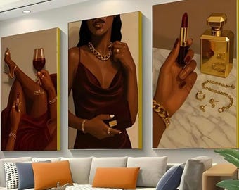 Impressions d'art mode glamour dorées : champagne, talons, robe (téléchargement numérique)