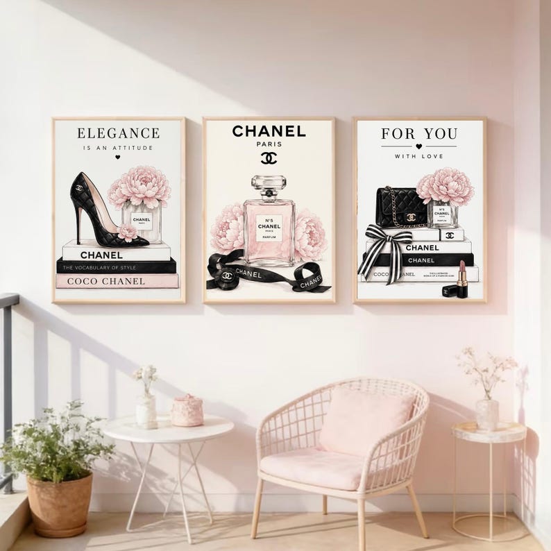 Pink Fashion Wall Art Set of 3, Coquette Printable Wall Art, Glam Gallery Wall Prints, Feminine Bedroom Decor, Luxury Inspired Decor image 2