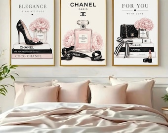 Pink Fashion Wall Art Set of 3, Glam Gallery Prints, Printable Wall Decor, Chic Bedroom Art, Girly Room Decor