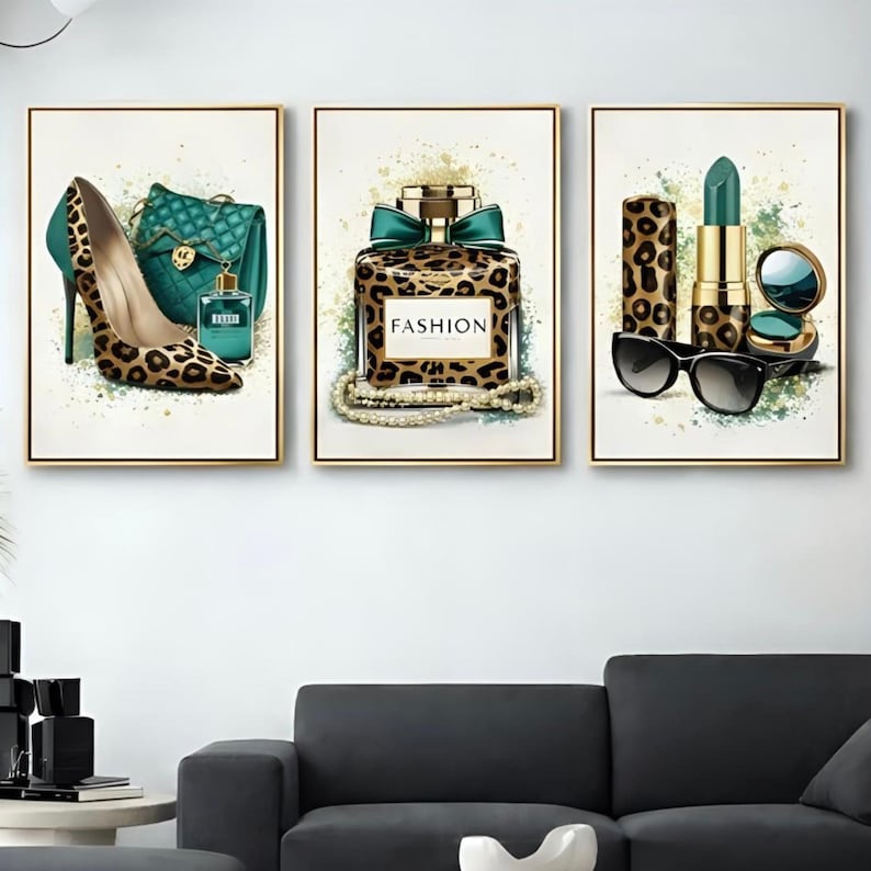 Leopard Fashion Wall Art Set of 3 | Emerald Green Glam Prints | Luxury ...
