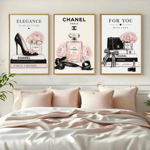 Pink Fashion Wall Art Set of 3, Coquette Printable Wall Art, Glam Gallery Wall Prints, Feminine Bedroom Decor, Luxury Inspired Decor image 1