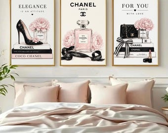 Pink Fashion Wall Art Set of 3, Coquette Printable Wall Art, Glam Gallery Wall Prints, Feminine Bedroom Decor, Luxury Inspired Decor