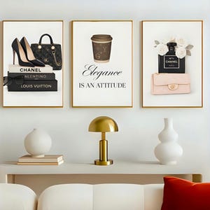 Luxury Fashion Wall Art Set of 3 | Black & White Glam Prints | Elegance Quote Poster | Chic Feminine Decor | Digital Download