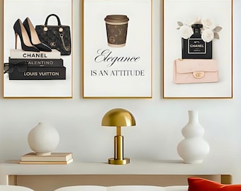 Luxury Fashion Wall Art Set of 3 | Black & White Glam Prints | Elegance Quote Poster | Chic Feminine Decor | Digital Download