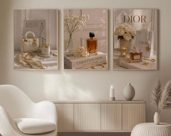 Luxury Neutral Wall Art Set of 3, Elegant Fashion Printable Wall Art, Beige Gallery Wall Decor, Old Money Home Decor, Digital Download