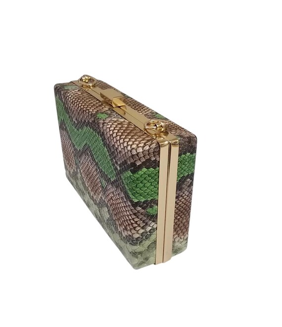 Green Python Print Frame Clutch: Vegan Handbag wi… - image 2