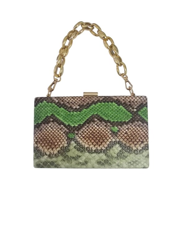 Green Python Print Frame Clutch: Vegan Handbag wi… - image 5
