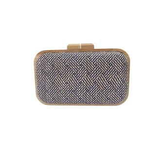 Denim Weave Wooden Clutch Handbag
