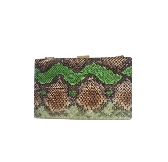 Green Python Print Frame Clutch: Vegan Handbag wi… - image 4