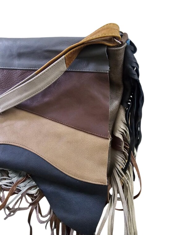 Real Leather Multi-Color Block Fringe Messenger B… - image 6