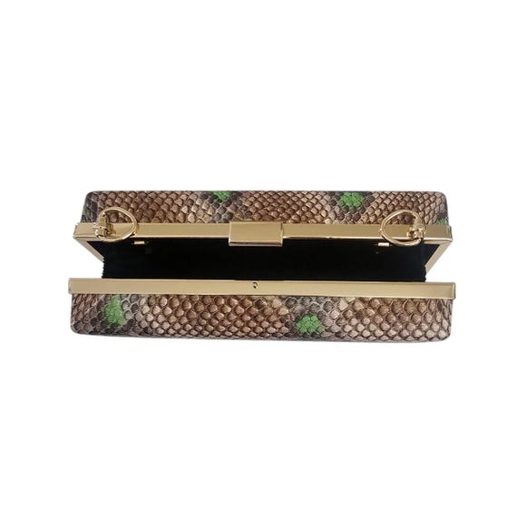 Green Python Print Frame Clutch: Vegan Handbag wi… - image 3