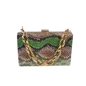 Bolso de mano con marco de pitón verde y bolso de mano con marco cuadrado de serpiente