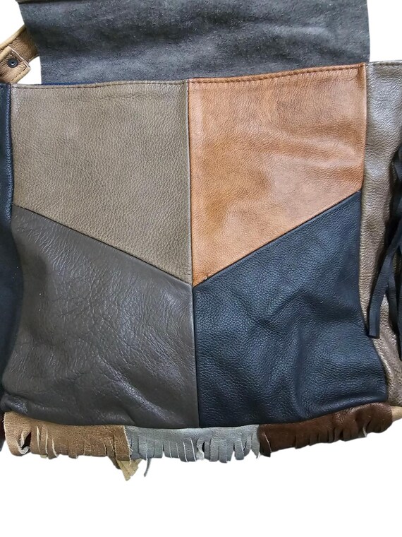 Real Leather Multi-Color Block Fringe Messenger B… - image 5