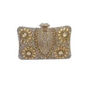 Bolso de mano con cuentas y joyas de oro, bolso de mano con cuentas y piedras doradas, un gran regalo para ella.