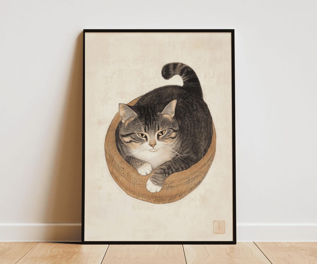 Japanese Cat Art Print Ukiyo-e Style, Cat Wall Art, Vintage Cat Poster ...
