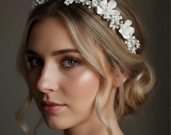 White Bridal Flower tiara, Side Flower Hair Comb, Lily of the valley Buy Ivory Bridal Flower Tiara, Side Flower Hair Comb, Lily  main image 3