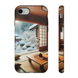 Serene Nature iPhone-hoesje - Gezellige winterdecoratie, schattig telefoonhoesje, cadeau voor natuurliefhebbers, kerstkaart, besneeuwd landschap