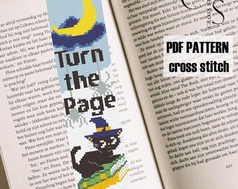 PDF PATTERN cross stitch bookmark "Turn the page". bookmark pattern. Cross stitch pdf bookmark with soapy cat, for those who like to read