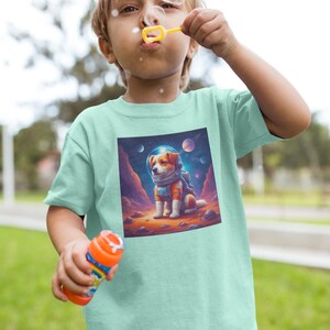 Astronaut Dog Kids Tee, Space Adventure Pet Shirt, Cute Animal Summer Children Tee, Dog Lover Owner Shirt, Son Birthday Gift, Kids Space Tee