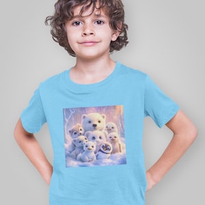 Kids Polar Bear Penguin T-Shirt, Cute Winter Animal Toddler Tee, Cozy Snow Bear Graphic Shirt for Boys & Girls, Adorable Arctic Animal Gift