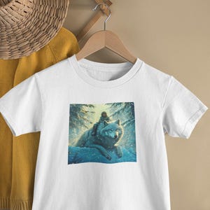 Child & Wolf Winter Kids T-Shirt, Fantasy Arctic Wolf Tee, Magical Forest Animal Shirt, Fairytale Toddler Outfit, Enchanted Wildlife Gift