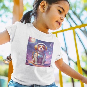 Astronaut Dog Kids Tee, Space Adventure Pet Shirt, Cute Animal Summer Children Tee, Dog Lover Owner Shirt, Son Birthday Gift, Kids Space Tee