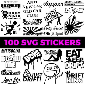 100 adesivos de carro, arquivos SVG, pacote de decalques, pacote de design gráfico automotivo, pacote SVG, decalques de carro, PNG transparente