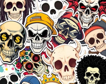 50 Skull Sticker Designs: Gothic, Horror, Tattoo Styles (SVG, PNG, EPS)